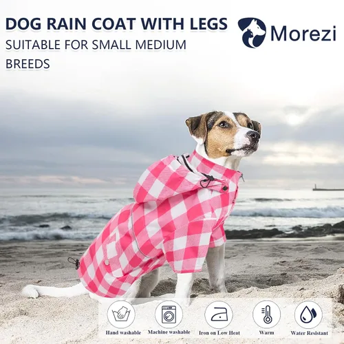 Miniatura 2 de Abrigo impermeable para perro, chaqueta impermeable para cachorros con patas, botones, cremallera y capucha con cordón, ajuste para Yorkie Terrier