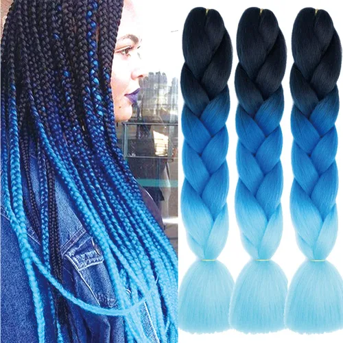 Miniatura 80 de Xiaofeng Extensiones de cabello trenzado coloridas Ombre de 61 cm, 3 unidades, trenzas Jumbo de alta temperatura para trenzas en zigzag y trenzas
