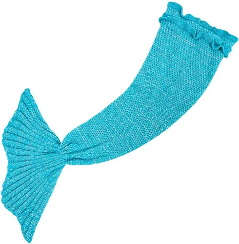 Miniatura 4 de AmyHomie Manta de cola de sirena, manta para niños, saco de dormir de sirena de ganchillo, regalo de sirena para niñas (azul claro, niños)