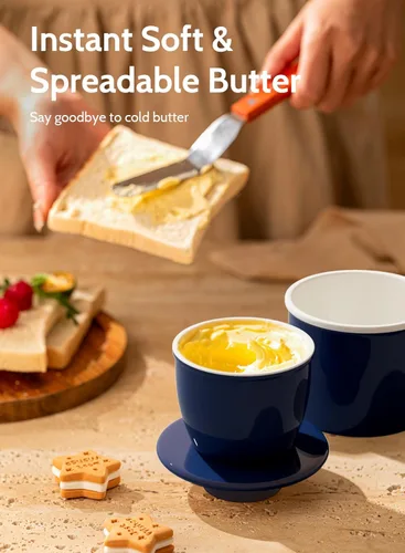 Miniatura 4 de Sweese Plato de mantequilla francesa con tapa - Recipiente para mantequilla para mostrador con línea de agua para mantequilla untable - No más Azul