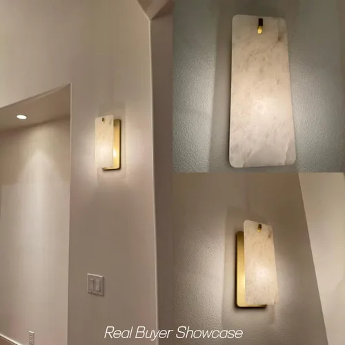 Miniatura 3 de Apliques de pared de alabastro español natural de 12 pulgadas, modernas luces doradas de latón para espejo de baño, lámpara de pared E12 con Latón