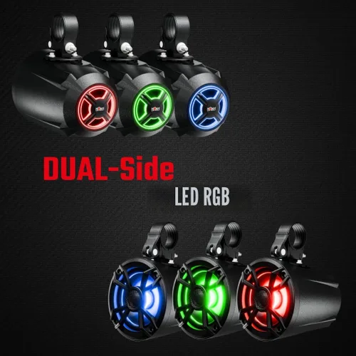 Miniatura 4 de NOAM NUTV5-S Quad PRO - Kit de sistema estéreo marino ATV/carrito de golf/UTV, con 4 altavoces de torre de luz LED impermeables, subwoofer