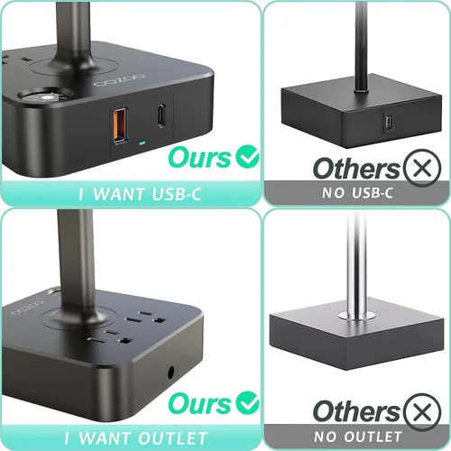 Miniatura 5 de Lámpara de mesa regulable cozoo USB para mesita de noche y escritorio con 2 puertos de carga USB (A+C) y 2 tomas de corriente, lámpara de mesita