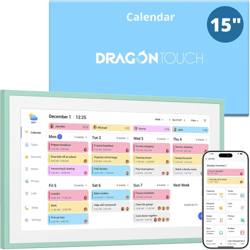 Miniatura 14 de Dragon Touch Calendario digital de 15.6 pulgadas y tabla de tareas, planificador familiar inteligente con pantalla táctil interactiva, marco
