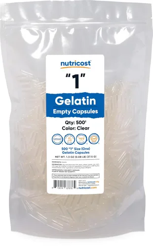 Nutricost Cápsulas vacías de gelatina tamaño 1-500 cápsulas de gel vacías transparentes '1' - Kosher, sin OMG, sin soja, sin gluten