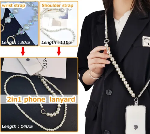 Miniatura 3 de Cordón de cadena cruzada para teléfono celular - Correa de hombro universal de cuero+metal con parches de amarre (J)
