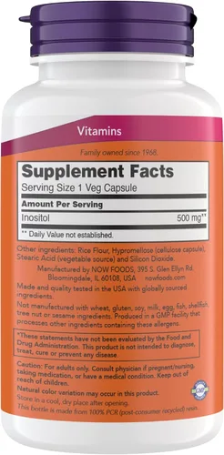 Miniatura 2 de NOW Foods Inositol 500 mg, forma superior de mio-inositol, para la función saludable de las membranas*, salud celular*, apoyo para mujeres* Kosher