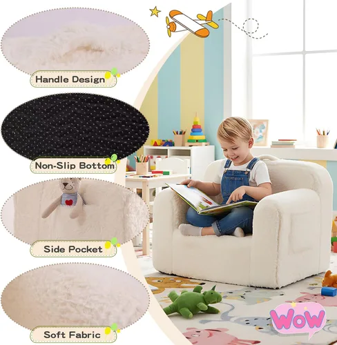 Miniatura 3 de Tiita Sofá para niños, sofá para niños con asa de transporte, sofá portátil de espuma para niños, silla ligera para sala de juegos, dormitorio, Beige