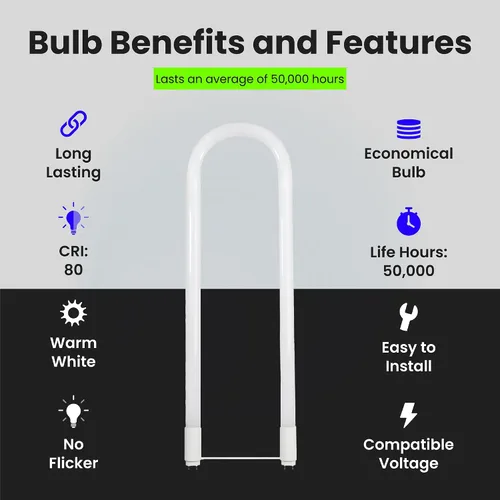 Miniatura 4 de Feit Electric Bombilla LED de 15 W T8/T12 U-Bend de repuesto directo o derivación de balasto, bombilla LED lineal, 4000 K blanco frío, paquete de 4