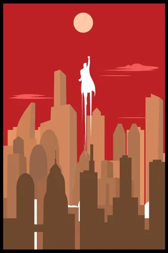 Póster de silueta de superhéroe Art Deco Skyline Retro Cool Wall Art Deco 24x36