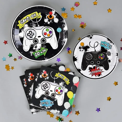 Miniatura 3 de WERNNSAI Decoraciones de cumpleaños de juegos: 48 platos y servilletas de cumpleaños para jugadores, decoraciones de fiesta de videojuegos, platos