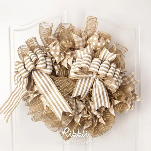 Miniatura 5 de Ribbli 2 rollos de cinta de malla de arpillera, 10 pulgadas x 30 pies (10 yardas) cada rollo, natural con yute, para usar en guirnaldas y decoración