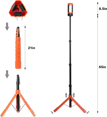 Miniatura 3 de Luces de campamento, linterna LED recargable portátil con 5 modos de iluminación, luz telescópica con luz de trabajo trípode, linterna desmontable