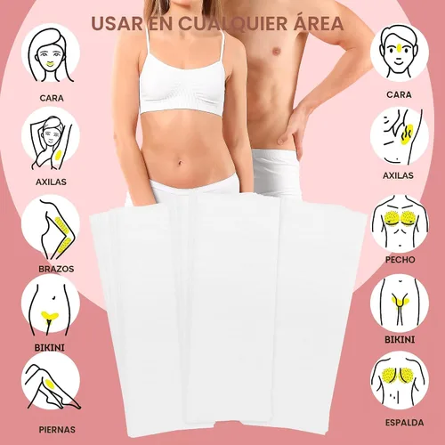 Miniatura 6 de 600 unidades de tiras de cera no tejidas, 2 tamaños de tiras de cera para depilación corporal y facial, papel para depilación, tiras de cera