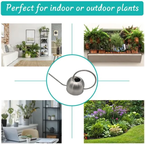 Miniatura 6 de Hamiledyi Regadera de acero inoxidable de 50 onzas con boquilla larga de metal, regadera de flores para interiores y exteriores, para jardín