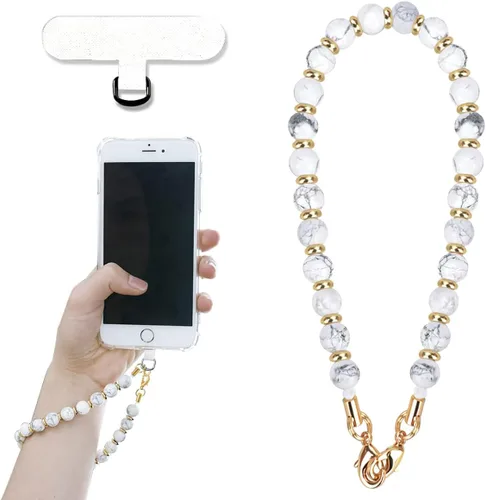 Miniatura 9 de VICHUNHO Correa de muñeca con cuentas de mármol para teléfono, cordón para celular con pestaña de sujeción, pulsera de muñeca manos libres Negro