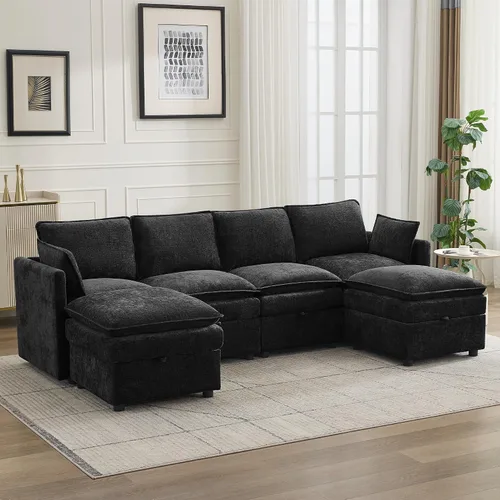 Miniatura 54 de Otomana cuadrada grande de 27 pulgadas con almacenamiento, reposapiés tapizado moderno con patas antideslizantes para sofá, mesa de café, sala