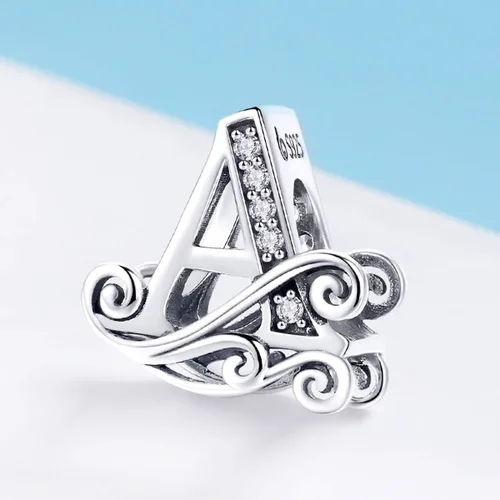Miniatura 4 de BISAER Dijes de plata de ley 925 con inicial de letra A-Z para pulseras, cuentas del alfabeto, regalos de joyería, Plata esterlina Diamante