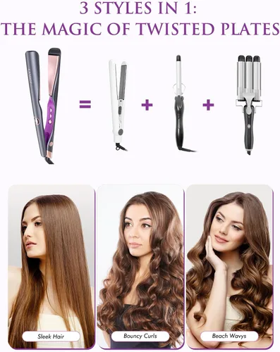 Miniatura 4 de LANDOT Plancha para el cabello y rizador 2 en 1: crea ondas de salón, rizos y estilos lisos en casa Placas flotantes, anti-frizz y sin enredos
