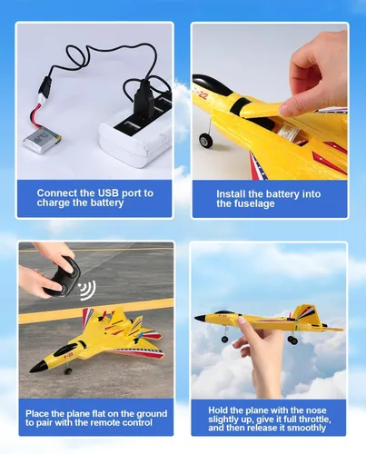 Miniatura 7 de ANTSIR Avión F22 Raptor RC, chorro de control remoto de espuma duradera con giroscopio y luces LED, 2 baterías recargables, 2.4 GHz RC Glider