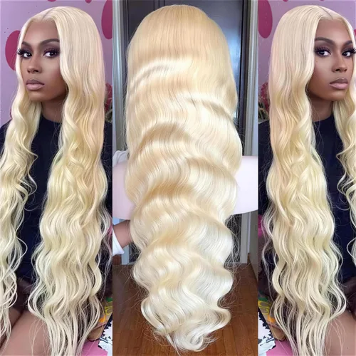 Arabella Peluca de cabello humano 613 con encaje frontal rubio de 13 x 4, pelucas de cabello humano con encaje frontal de 210% de densidad Body