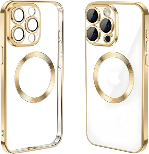Miniatura 20 de Funda magnética transparente para iPhone 14 Pro con protector de lente de cámara, funda de protección completa compatible con MagSafe elegante funda