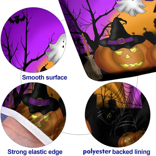 Miniatura 6 de Mantel ajustable para mesa y banco de pícnic de Halloween, diseño de fantasma, impermeable, 28 x 72 pulgadas, juego de 3 piezas, mantel ajustable al