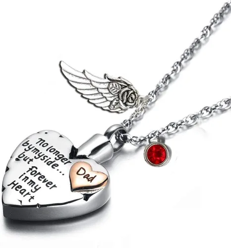 PREKIAR Collar de urna de cremación de corazón para cenizas, colgante conmemorativo y 12 piedras natales no más a mi lado sino para siempre en mi