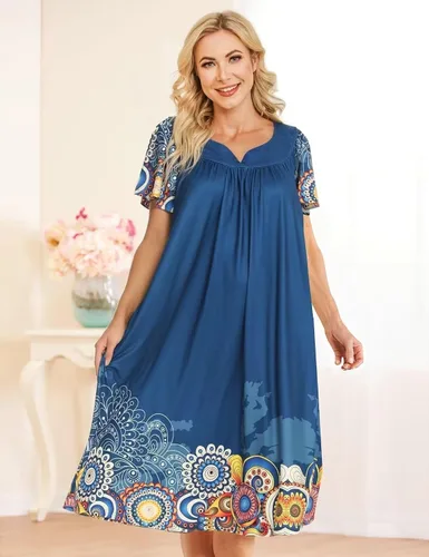 Miniatura 4 de Muumuu - Vestidos de casa para mujer, camisón de manga corta Moomoo con bolsillos, tallas S-3XL