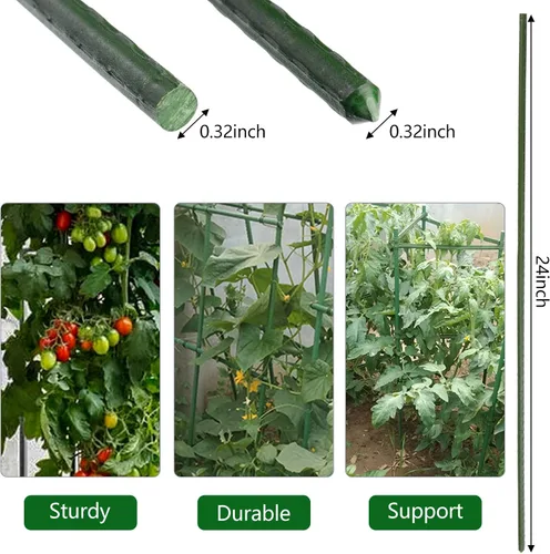 Miniatura 3 de Estacas para plantas de jardín de 24 pulgadas, 2 pies, soporte de palo de acero para plantas, paquete de 25 estacas de tomate para cultivar plantas