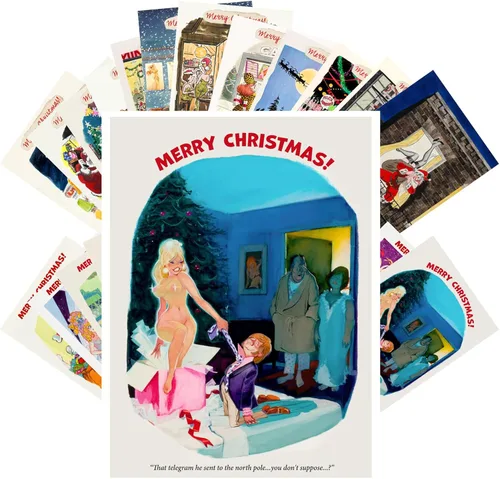 PIXILUV Postales vintage (24 piezas de 4 x 6 pulgadas cada una) sexy adulto caricaturas de temporada postales de Navidad postales retro tarjeta de