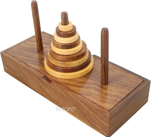 Miniatura 9 de TOSQP27 Gift Tower Hanoi Puzzle Brainteaser Juego Torre de Hanoi 9 anillos de madera mejor artesanal hecho a mano divertido juego para desafíos