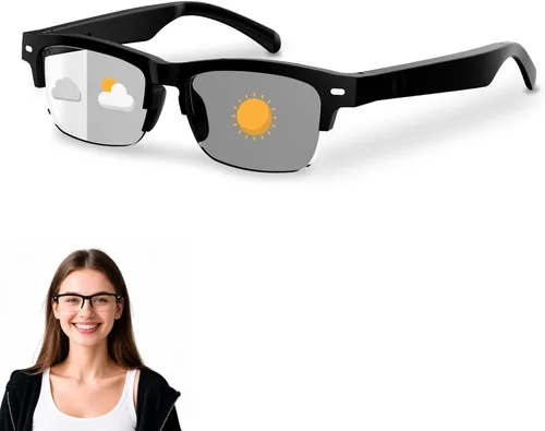Lentes inteligentes para hombres y mujeres, gafas Bluetooth con lentes fotocromáticas, micrófono y altavoces integrados, IPX5 impermeable, asistente