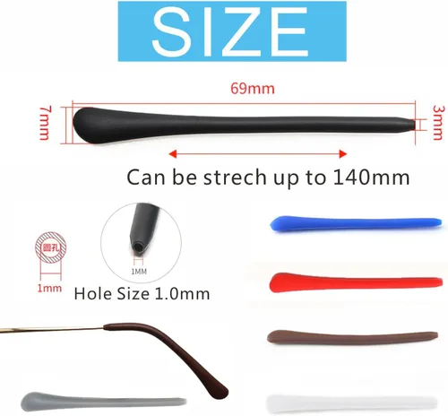 Miniatura 4 de KECHIO Puntas de silicona antideslizantes para lentes de oreja, reemplazo de tubo para patas de gafas de metal fino, 3 negro/2 marrón