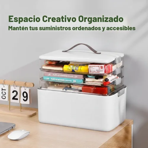 Miniatura 7 de MOPALL Caja organizadora de almacenamiento de medicamentos de 4 niveles, contenedor portátil con pestillo, tapa y asa de cuero, organización