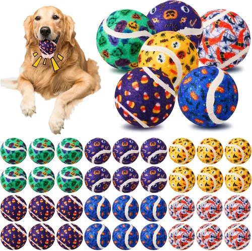 Civaner 36 juguetes de Halloween para perros a granel, pelotas de tenis chirriantes de 2.5 pulgadas para perros pequeños, medianos y grandes,