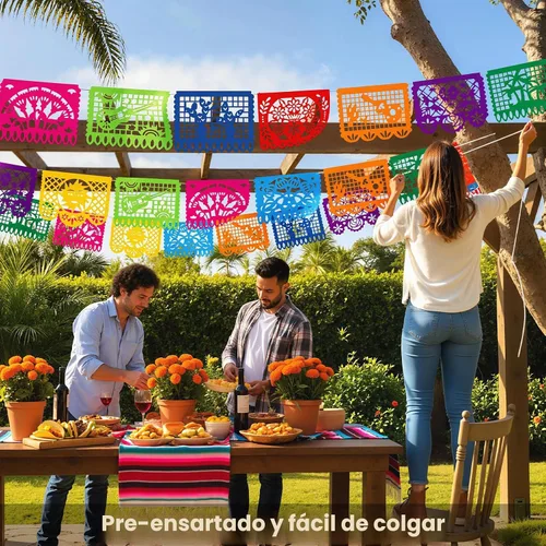 Miniatura 5 de DomeStar - Decoración de fiesta mexicana, pancarta de papel picado de plástico de 18 pies, banderines de fiesta de Cinco de Mayo para suministros