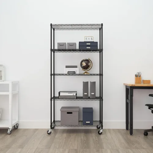 Miniatura 2 de Estantería de alambre ajustable de 5 niveles con ruedas, estante de alambre para organización de cocina, almacenamiento de garaje, capacidad de 400