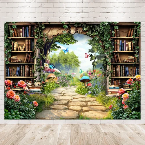 Miniatura 15 de Newsely Telón de Fondo Alicia en el País de las Maravillas para Fiesta de Té, Foto, 5Wx7H, Fotografía, Tablero de Ajedrez, Valla de Hierba Verde