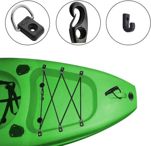 Miniatura 7 de CLIO Kit de aparejo de cubierta de kayak, cuerda elástica de 8 pies con extremos de cuerda elástica y anillo en D de pesca con tornillo 304 M6 y 6