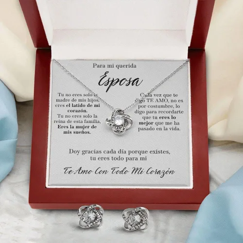 Miniatura 4 de Regalo Para Esposa Set de Aros y Collar El Amor De Mi Vida Regalo Para Mujer Joya Collar Mensaje Personalizado Para Madre Joyería Para Mamá Regalo