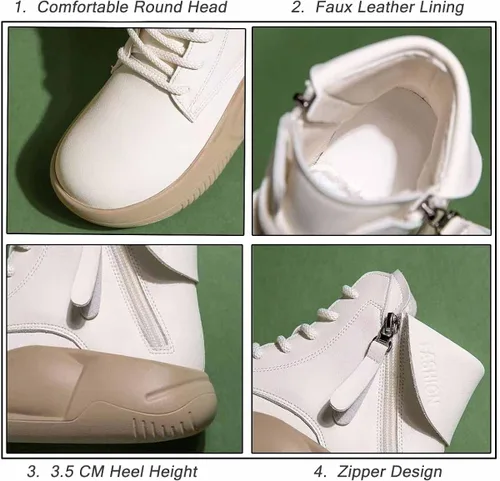 Miniatura 8 de MSYINGL Botas Martin de suela gruesa para mujer, zapatos mecedores de cuero, zapatos de caña alta con cordones, zapatos cortos casuales