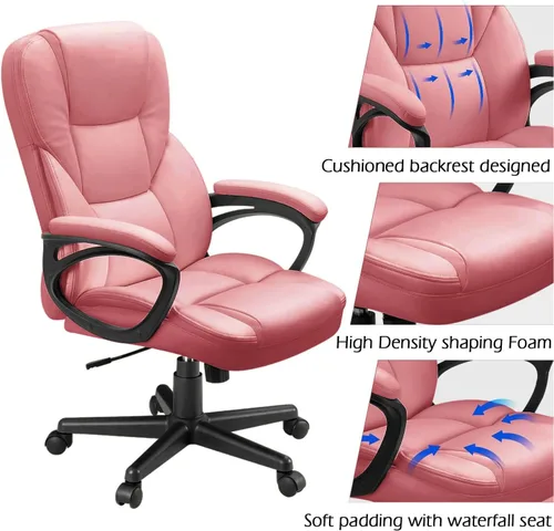 Miniatura 5 de Furmax Silla ejecutiva de oficina con respaldo alto, ajustable, silla de escritorio gerencial para el hogar, silla giratoria de cuero PU para Rosa