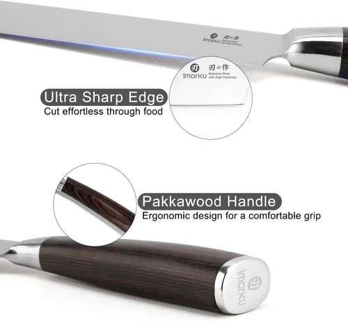 Miniatura 5 de Cuchillo de chef de 8 in de acero inoxidable de alto carbono ergonómico de Imarku. Marrón y Plateado