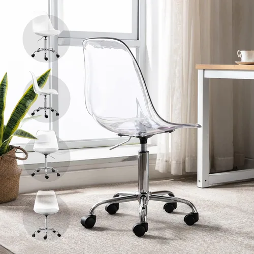 Miniatura 5 de Silla de escritorio de acrílico transparente, moderna, pequeña, bonita, silla de plástico rodante, silla de plástico con ruedas y altura ajustable