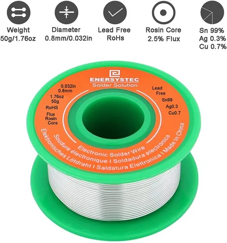 Miniatura 2 de Alambre de soldadura sin plomo Flujo de núcleo de colofonia 0.031 in Soldadura eléctrica fina Sn99 Ag0.3 Cu0.7 Flujo 0.032in 0.11lb Sin plomo