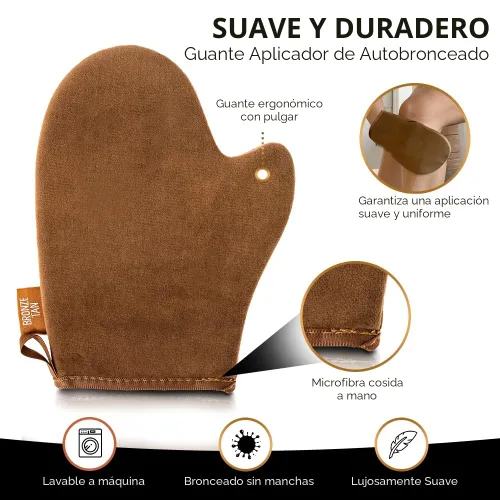Miniatura 2 de Bronze Tan - Guante de gamuza color marrón para aplicar crema autobronceante para lograr una aplicación uniforme, manopla aplicadora, lavable
