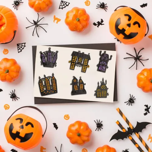 Miniatura 4 de ALIBBON Troqueles de Halloween para hacer tarjetas y álbumes de recortes, troqueles de corte de castillo de Halloween, moldes de plantilla de metal