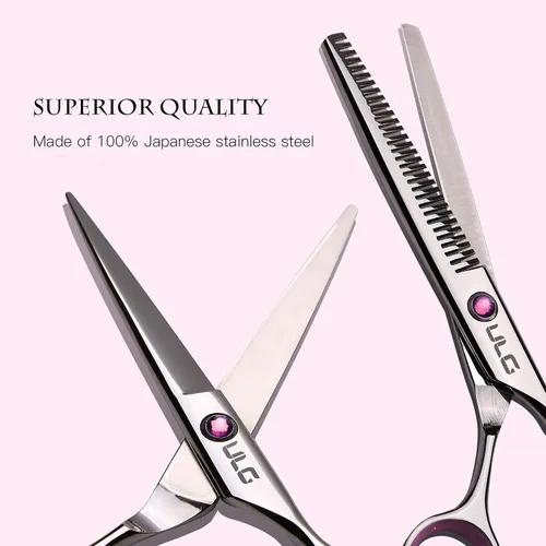 Miniatura 2 de ULG - Tijeras de corte de cabello, kit de tijeras de adelgazamiento profesional para peluquería y peluquería texturizadora, borde de afeitar, Rosa