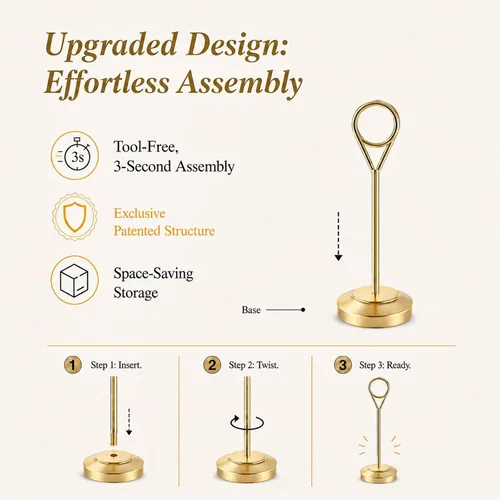 Miniatura 5 de Radezon 12 soportes dorados para números de mesa, 4 pulgadas de alto para mesa, soportes resistentes para fotos con base antipunta para recepción